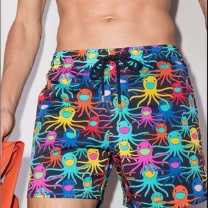 Vilebrequin Black and Blue Swim Trunks with Bold Pattern